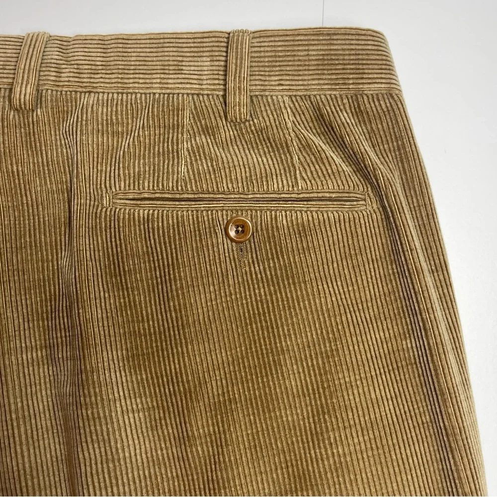 INCOTEX Men's Tan Corduroy Pants Cotton Cashmere Cuff Hem Flat Front Size 38